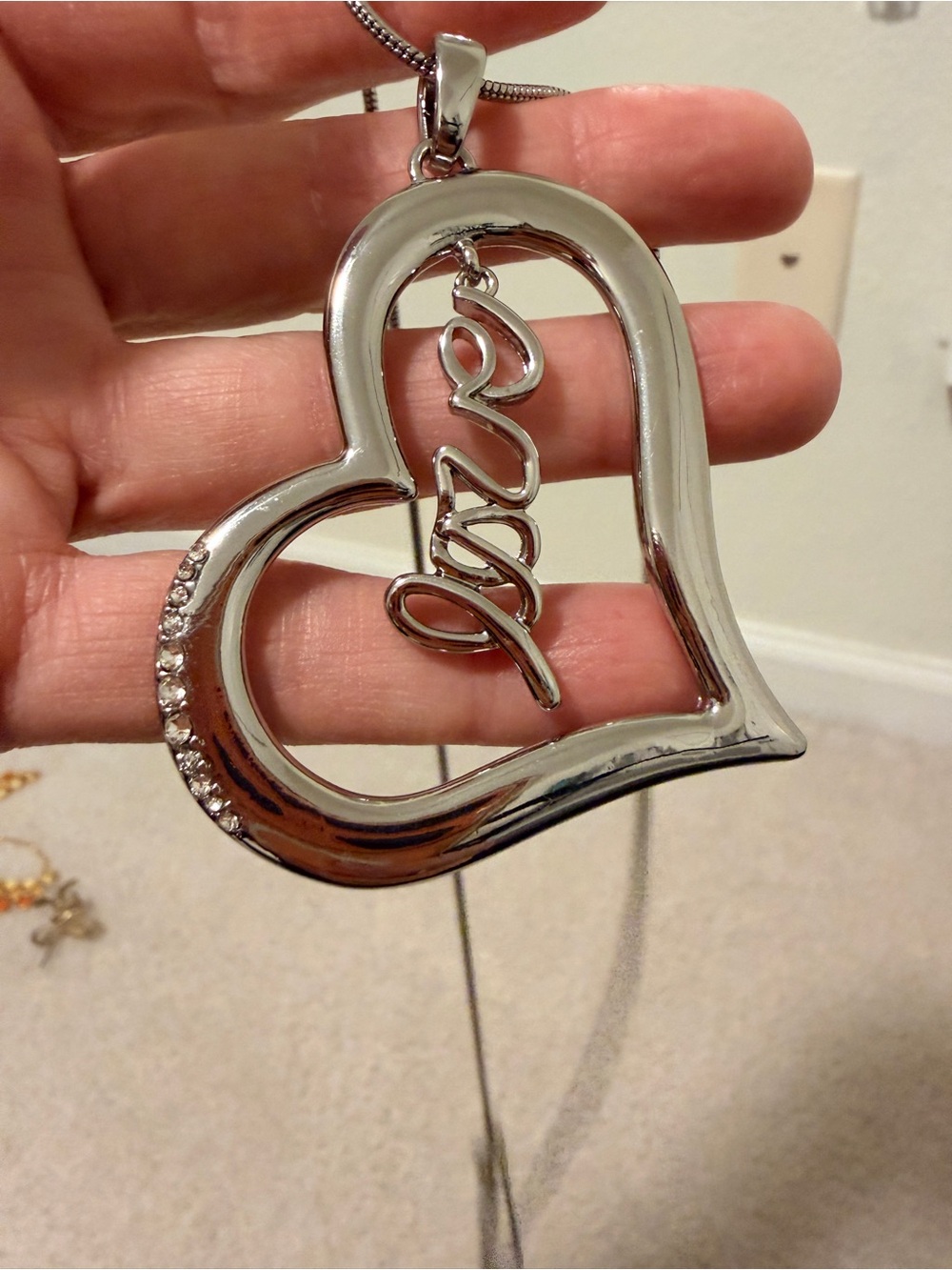Chico's Silver Heart 'Love' Script Pendant Necklace adjustable